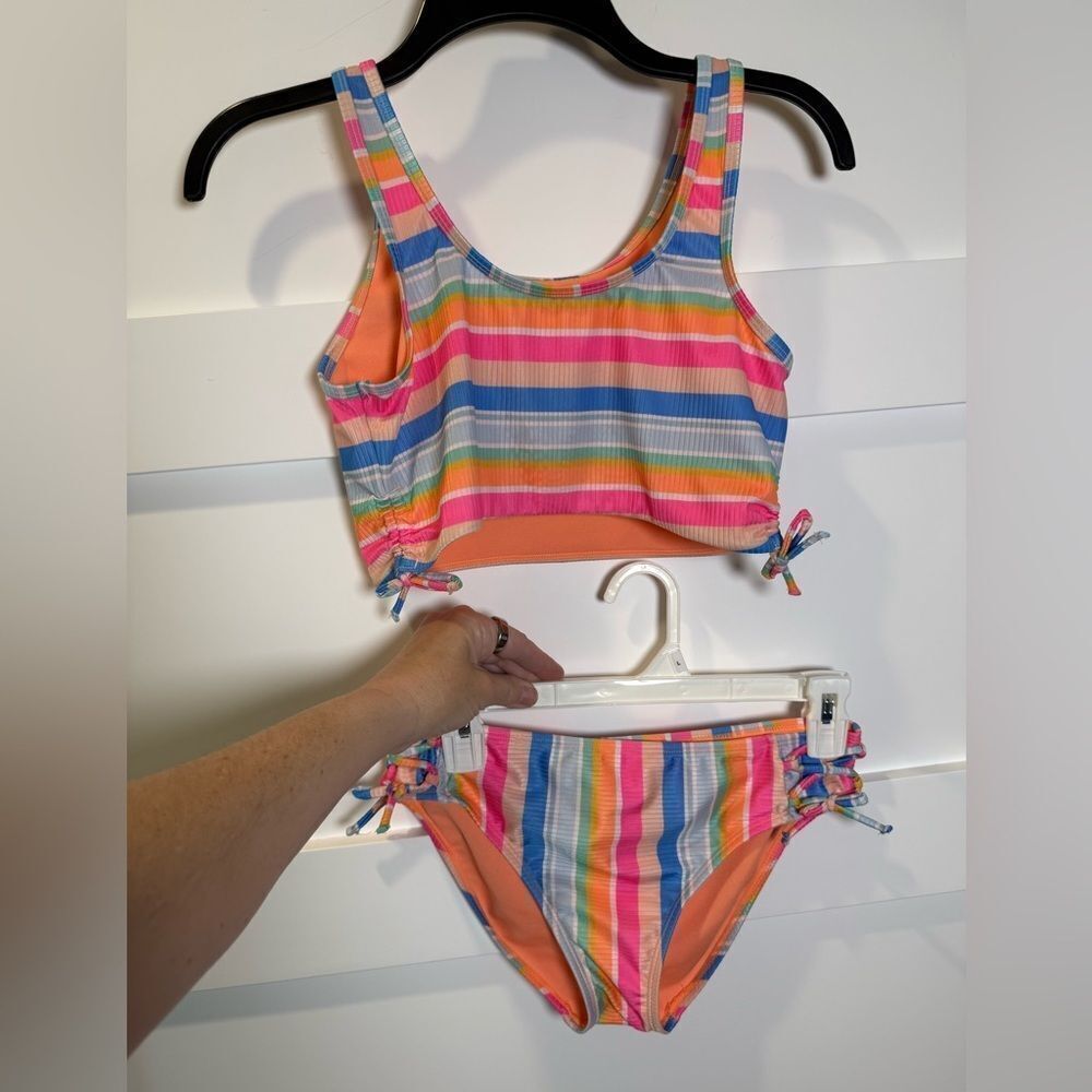 Breaking Waves Colorful Striped Kids 2 piece Swimsuit size 16